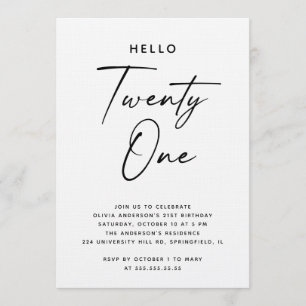 Hello Twenty One モダンスクリプト21歳の誕生日 招待状