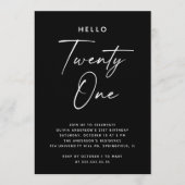 Hello Twenty One | Black Minimalist 21st Birthday 招待状 (正面)