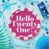 Hello Twenty One Hot Pink 21th Birthdayパーティー ペーパープレート (パーティー)