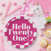 Hello Twenty One Hot Pink 21th Birthdayパーティー ペーパープレート (パーティー)