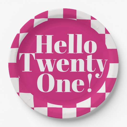 Hello Twenty One Hot Pink 21th Birthdayパーティー ペーパープレート (正面)