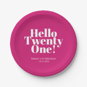 Hello Twenty One Hot Pink 21th Birthdayパーティー ペーパープレート