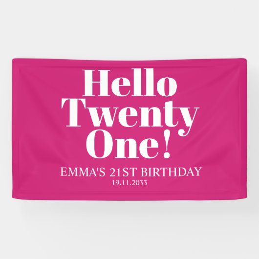 Hello Twenty One Hot Pink 21th Birthdayパーティー 横断幕 (横)