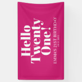 Hello Twenty One Hot Pink 21th Birthdayパーティー 横断幕 (縦)
