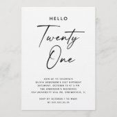 Hello Twenty One | Modern Script 21st Birthday 招待状 (正面)