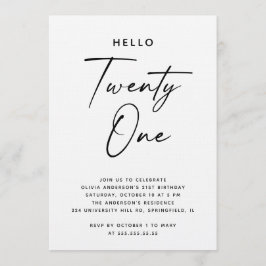 Hello Twenty One | Modern Script 21st Birthday 招待状