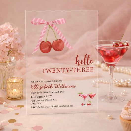 Hello Twenty Three Cherry Martini Birthday Party アクリル招待状