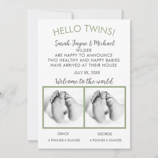Hello Twins写真誕生の発表カード 案内状 (正面)