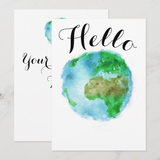 Hello Watercolor Earthカード 招待状 (正面/裏面)