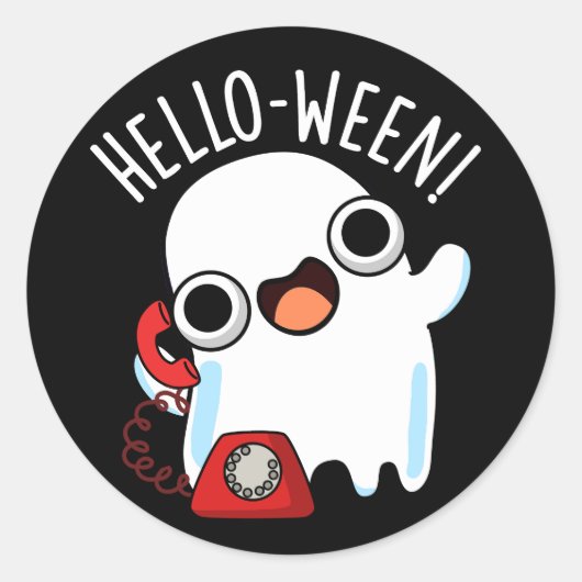 Hello-ween Funny Ghost Pun Dark BG ラウンドシール (正面)