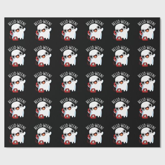 Hello-ween Funny Ghost Pun Dark BG ラッピングペーパー (フラット)