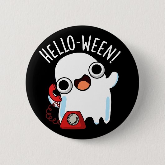 Hello-ween Funny Ghost Pun Dark BG 缶バッジ (正面)