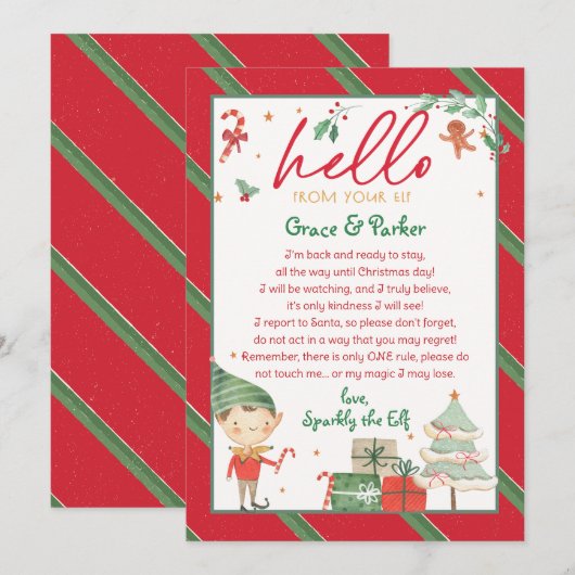 Hello Welcome Letter from Your Christmas小妖精や小人 招待状 (正面/裏面)