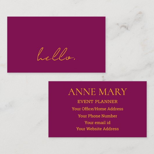 Hello Wine Pink Orange Script Typography Modern 名刺 (正面/裏面)