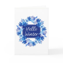 Hello Winter Blue Flower Greetingカード
