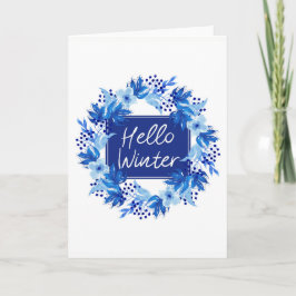 Hello Winter Blue Flower Greetingカード カード