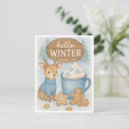 Hello Winter.Cozy Reindeer，ホットココア，ジンジャーパン ポストカード