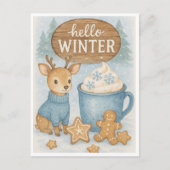 Hello Winter.Cozy Reindeer,ホットココア,ジンジャーパン ポストカード (正面)