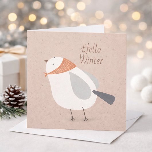 Hello Winter Cute Bird Illustration Greeting Card シーズンカード