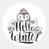 Hello Winter Penguin Sticker ラウンドシール (正面)