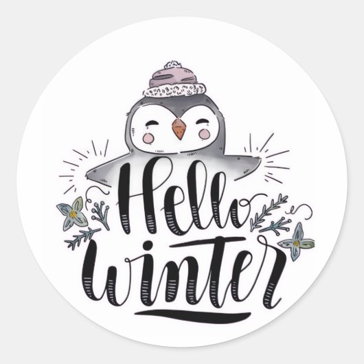 Hello Winter Penguin Sticker ラウンドシール (正面)