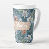 Hello Winter Pines & Flowers カフェラテマグ (右アングル)