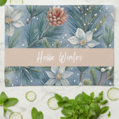 Hello Winter Pines & Flowers キッチンタオル (折り畳み)