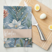 Hello Winter Pines & Flowers キッチンタオル (四つ折り)