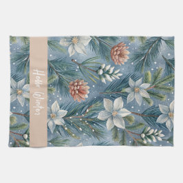 Hello Winter Pines & Flowers キッチンタオル