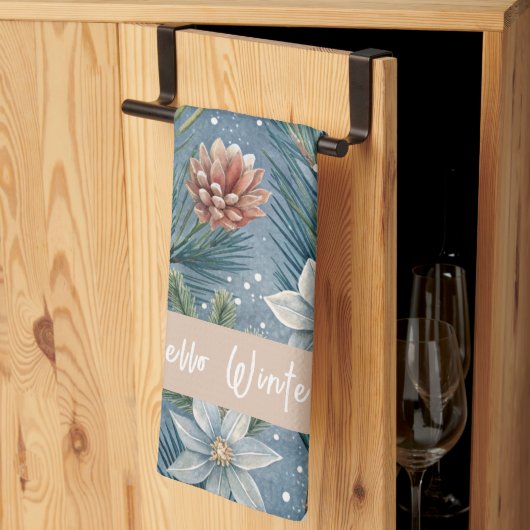 Hello Winter Pines & Flowers キッチンタオル (三つ折り)