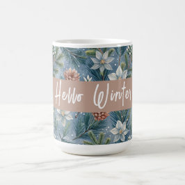 Hello Winter Pines & Flowers コーヒーマグカップ