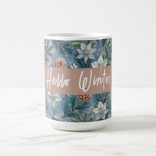 Hello Winter Pines & Flowers コーヒーマグカップ (中央)