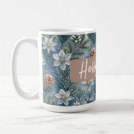 Hello Winter Pines & Flowers コーヒーマグカップ