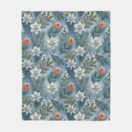 Hello Winter Pines & Flowers フリースブランケット