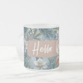 Hello Winter Pines & Flowers フロストグラスマグカップ (正面左)