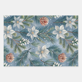 Hello Winter Pines & Flowers ラッピングペーパーシート