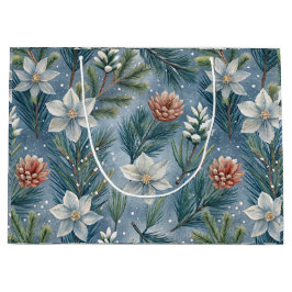 Hello Winter Pines & Flowers ラージペーパーバッグ