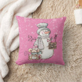 Hello Winter Pink雪だるまとマウスクリスマス クッション (ブランケット)
