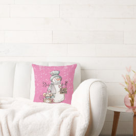 Hello Winter Pink雪だるまとマウスクリスマス クッション