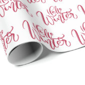 Hello Winter Red Script Holiday Gift ラッピングペーパー (ロールコーナー)