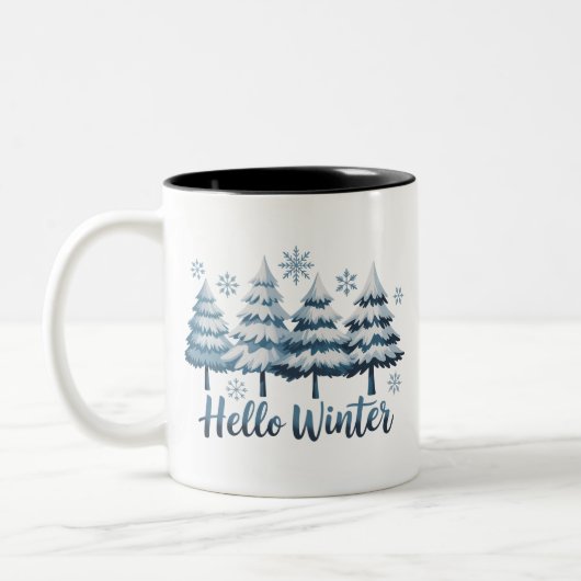 Hello Winter Season Vibes Trees Snowflakes Xmas ツートーンマグカップ (左)