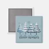 Hello Winter Season Vibes Trees Snowflakes Xmas マグネット (正面/裏面)