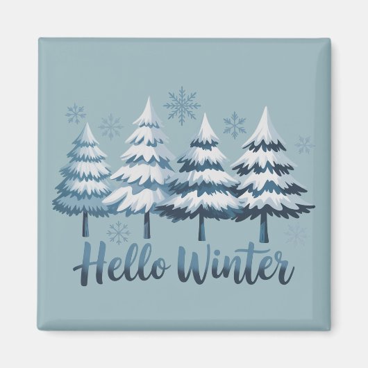 Hello Winter Season Vibes Trees Snowflakes Xmas マグネット (正面)