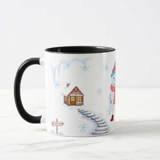 Hello Winter Snowman Mug • Cozy Snowy Landscape Wi マグカップ (左)