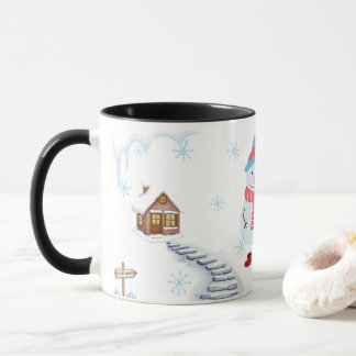 Hello Winter Snowman Mug • Cozy Snowy Landscape Wi マグカップ