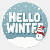 Hello Winter Snowman Sticker ラウンドシール (正面)