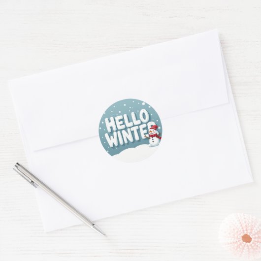 Hello Winter Snowman Sticker ラウンドシール (封筒)