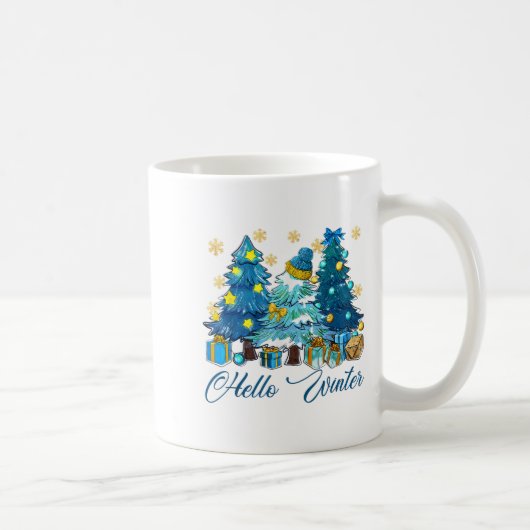 Hello Winter Sweet Cozy Coffee Lovers Snowman Chri コーヒーマグカップ (右)