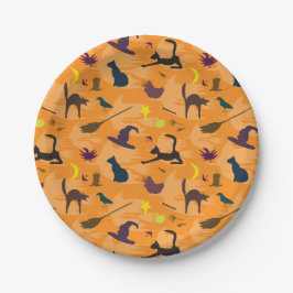 Hello Witch – シームレスなハロウィーンパターン。 ペーパープレート