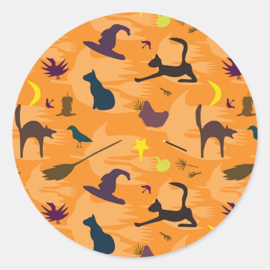 Hello Witch – シームレスなハロウィーンパターン。 ラウンドシール (正面)